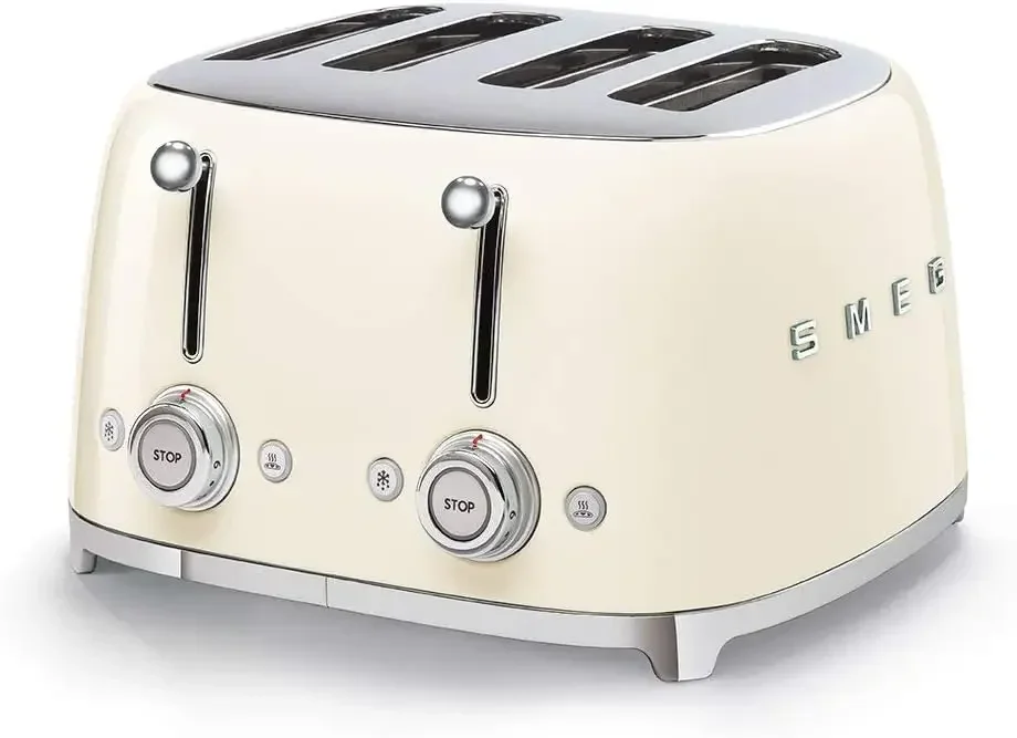 Smeg 50's Style Retro Aesthetic 2 Slice Toaster 6 Presets Extra Wide Slots Cream TSF03CRUS