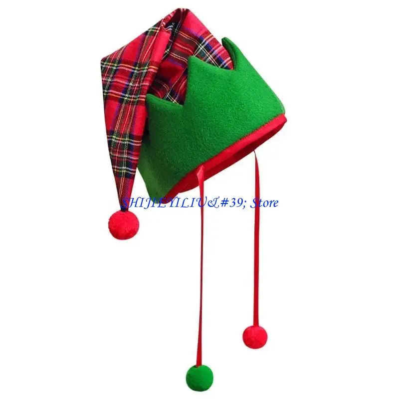 E21F Christmas Elf Hat With Pompoms Adult Christmas Costume Accessories Headwear For Festival Event Santa Dressingup Props