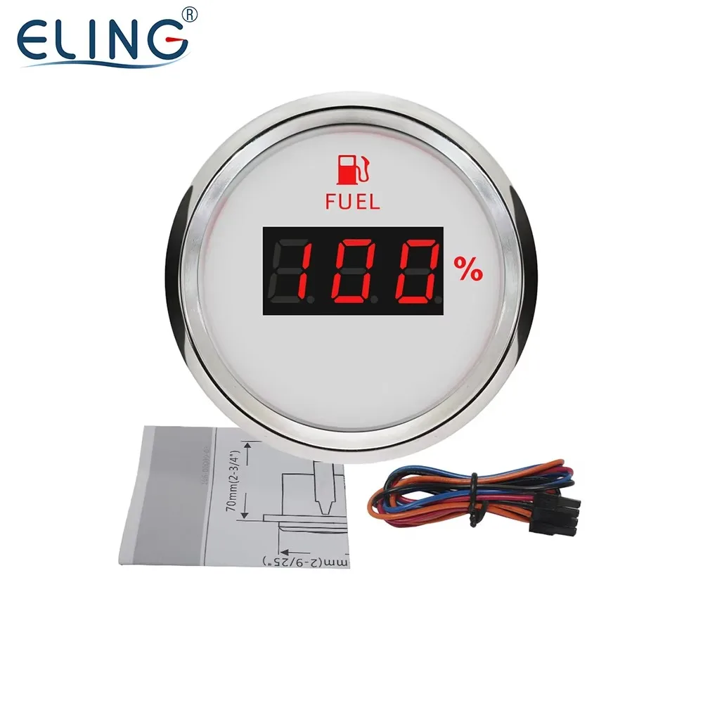 52mm Fuel Level Gauge Oil Indicator Meter 0-5V Signal With Red Backlight Universal for Car Van Vessels Yachts