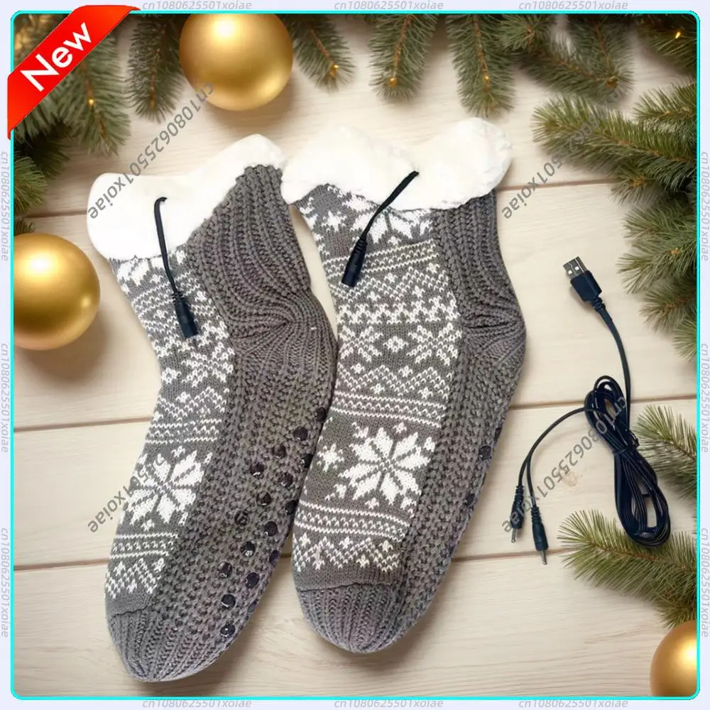 

USB-нагреваемые мягкие вязаные носки-тапочки, пушистые плюшевые носки для дома, уютные носки-тапочки для кровати, ковровые носки для зимы