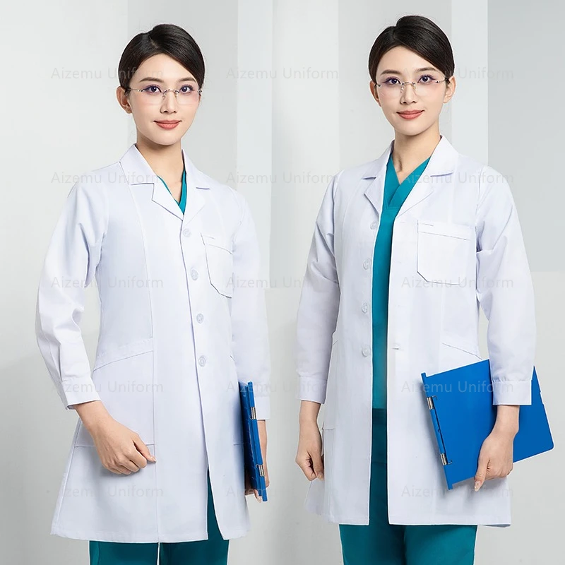 المرأة الأبيض الزي الطبي ممرضة زي مختبر رداء الملابس التجميل عمال فستان مستشفى السريرية طبيب ملابس العمل الرجال
