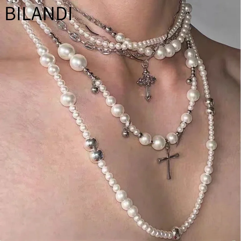 

Modern Jewelry Elegant Temperament Multi Layers Cross Simulated Pearl Necklace For Women Female Gifts Fine Design Accessories