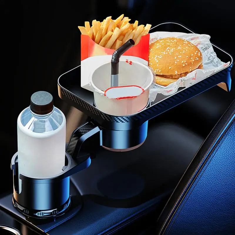 Car Cup Holder Attachable Meal Tray Expanded Table Desk Portable 360 Rotatable Adjustable Auto Car Food Tray Cup Holder Expander