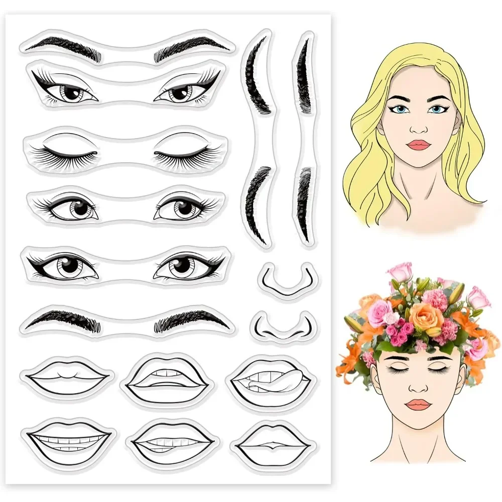 1 Blatt Augenbögen Augen Lippen Nasen Klare Stempel Fünf Sinne Transparenter Silikonstempel für Scrapbook Journal Halloween Kartenherstellung