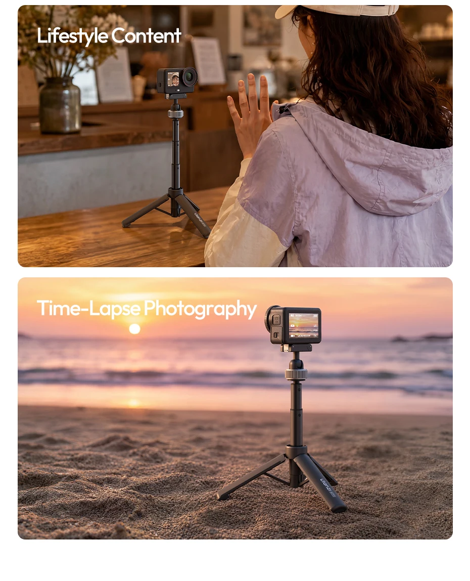 Ulanzi MT95 Portable Mini Tripod Selfie Stick for DJI Osmo Action 6/Nano 5/4/3 for Insta360 X5/X6 for Gopro Tripod for Vlog