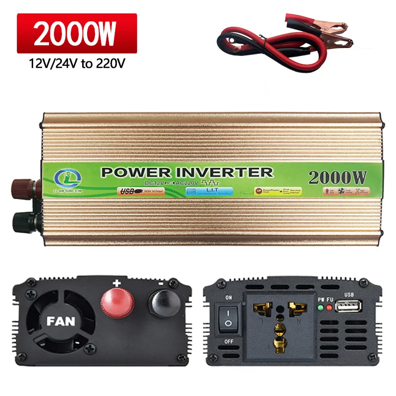 Power Converter 300W to 2000W 12V/24V to 220V Household Vehicle Outdoor Modified Wave Inverter