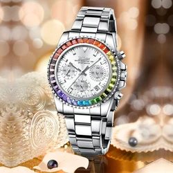 BIDEN Women's Watch High end Business Style Waterproof Calendar Classic Elegant Quartz Watch Water Diamond Inlaid Surface