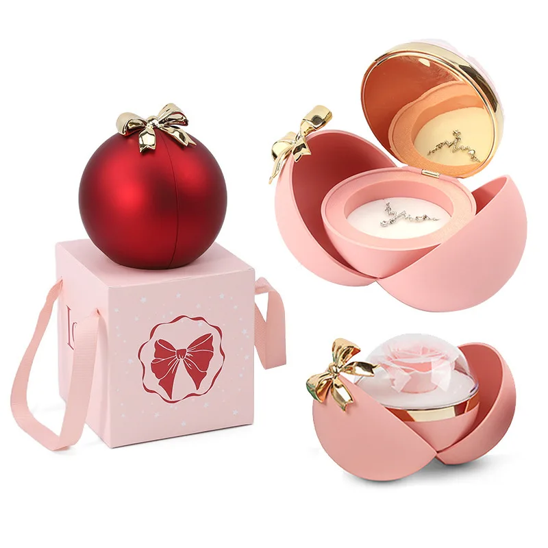 Hot selling Valentines Day Gift Bow Shaped Spherical Jewelry Box With Eternal Rose For Girl Wife Women Birthday Christmas Gifts - view 2