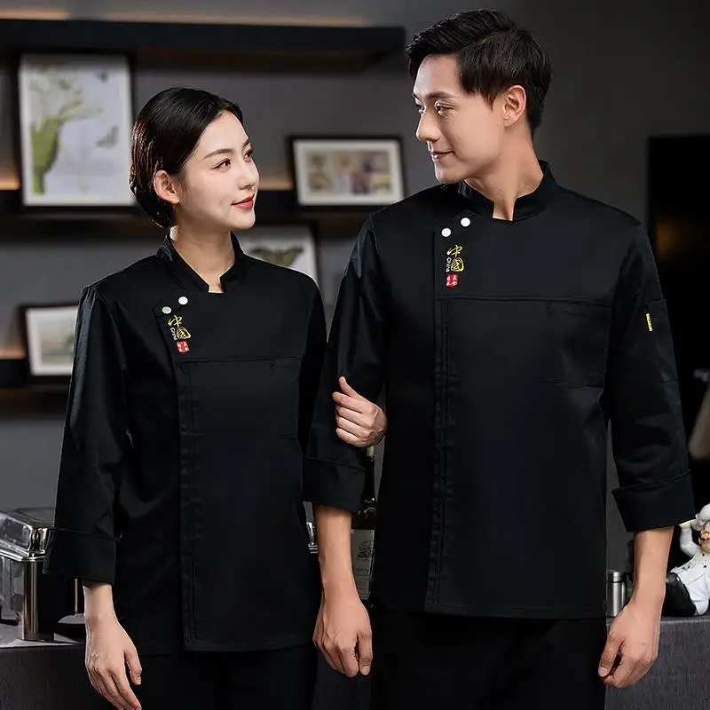 ฤดูใบไม้ร่วงและ Winter Chef Overalls แขนยาวผู้ชาย Catering เค้กเบเกอรี่ร้านอาหารตะวันตกด้านหลังผู้หญิง