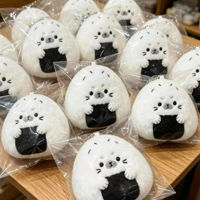 1/10Pcs Cartoon Seal Rice Ball Keychains Backpack Charm Pendant Keyrings Gifts Cute Plush Stuffed Doll Bag Decor Healing Pendant