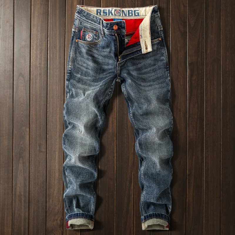 2025New جينز مطرز للرجال ، كاجوال قابل للتمدد صغير مستقيم الساق ، الخريف العصرية موضة الراقية الرجال السراويل