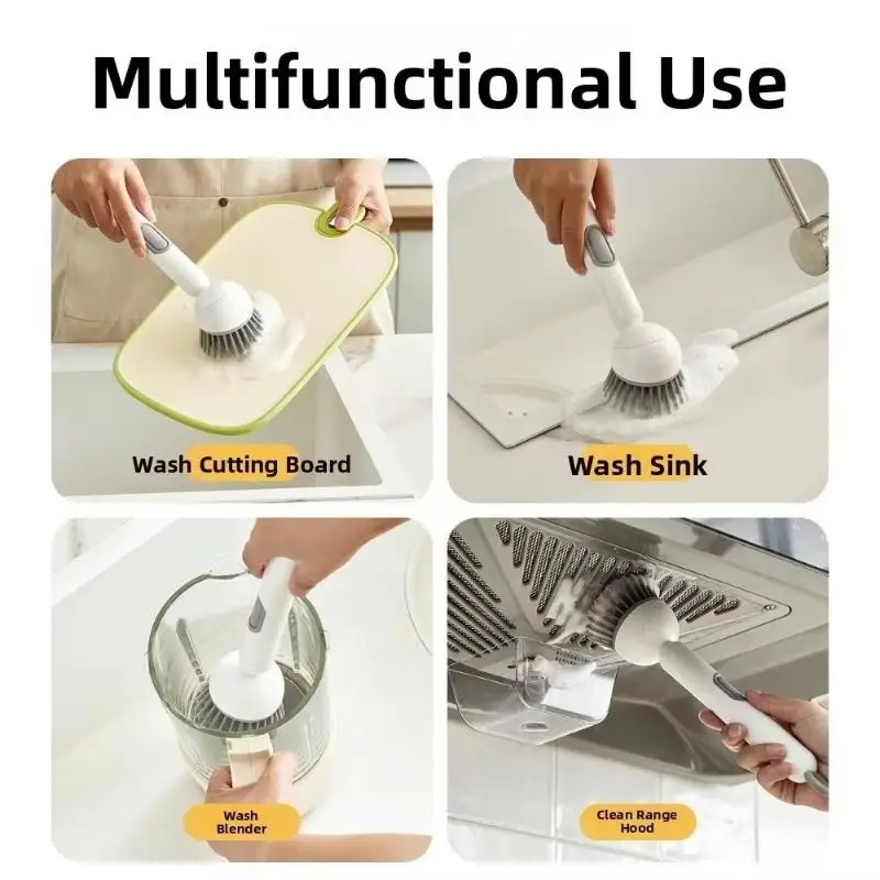 Rotatable Refillable Liquid Washing Brush Long Handle Press Out Liquid Soap Dispenser Scrubber Hanging Dishwashing Brush