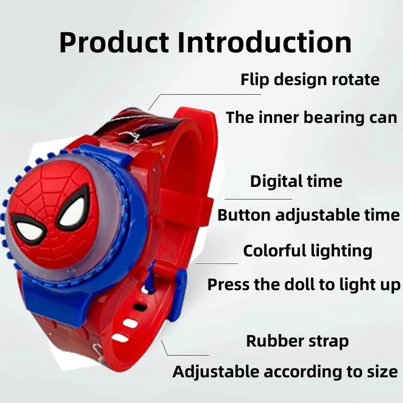 New Spiderman Kids Watches For Boys Cartoon Hello Kitty Stitch Children Rotate Watch with Flash Light Sanrio Girls Toys Clock