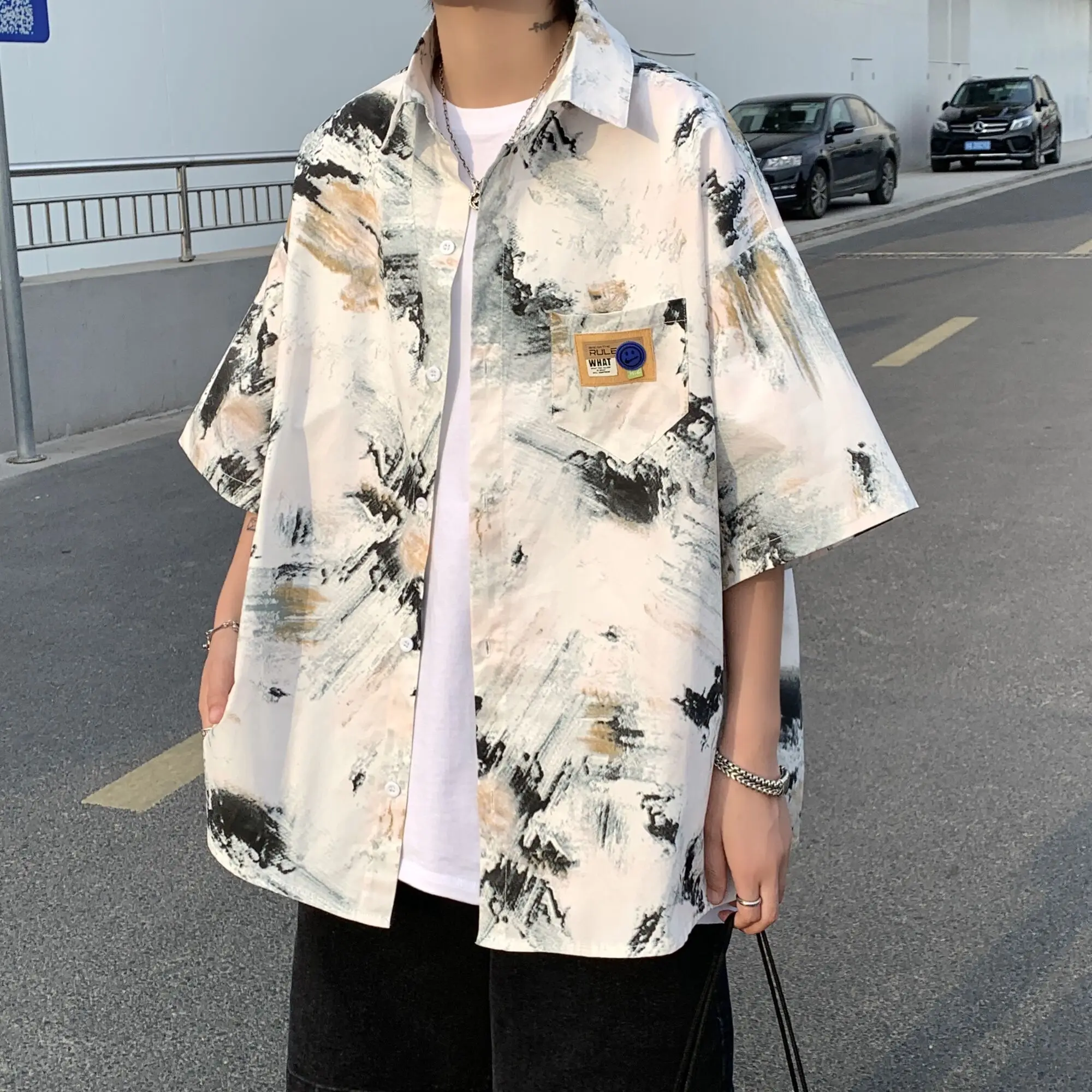 2024 Instagram Pi Shuai Tie Dyed Shirt for Boys, Unique Design, Summer Short sleeved Coat, Cityboy Large Shirt camisas feminina