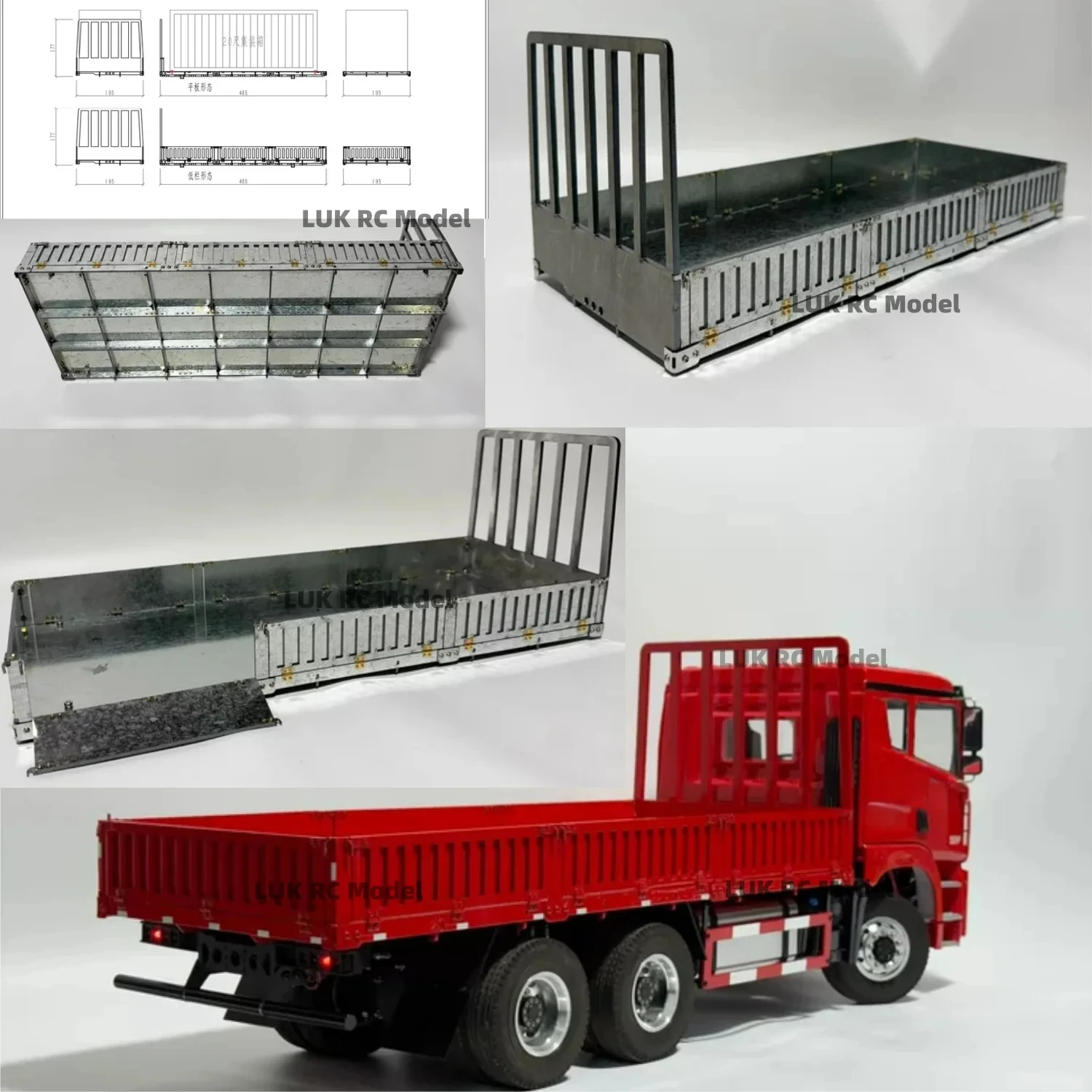 TAMIYA 1/14 Metal Trailer Bucket with Low Fence High Fence Unpainted and Uassemebled KIT For Hydraulic Truck Dumper Tractor DIY
