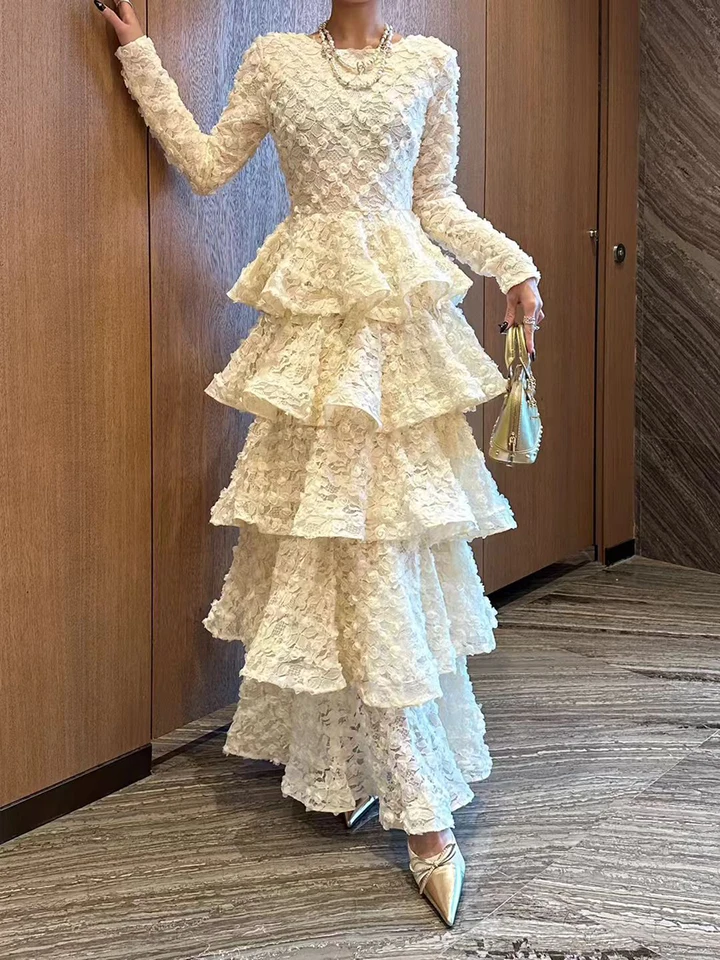 Women's Elegant 3D Flower A-Line Dress O-Neck