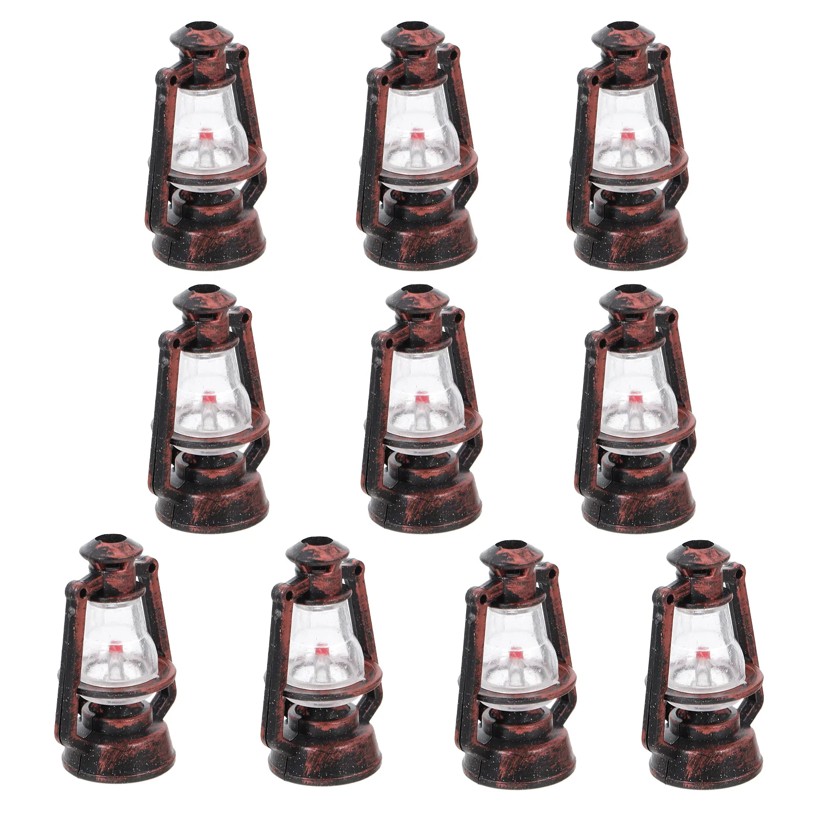 10 pçs mini lâmpada de querosene vermelho luzes de natal decoração pequeno retro modelos de árvore de natal plástico adorno pendurado