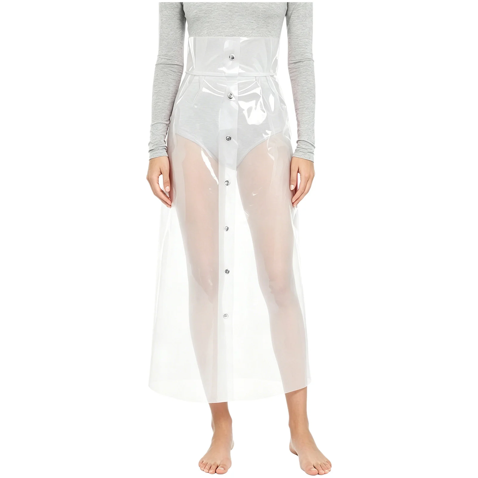 Womens See Through Pvc Skirt High Waist Rave Party Cosplay Bodycon Pencil Skirt Cover Up Midi Dress with Shorts - view 2