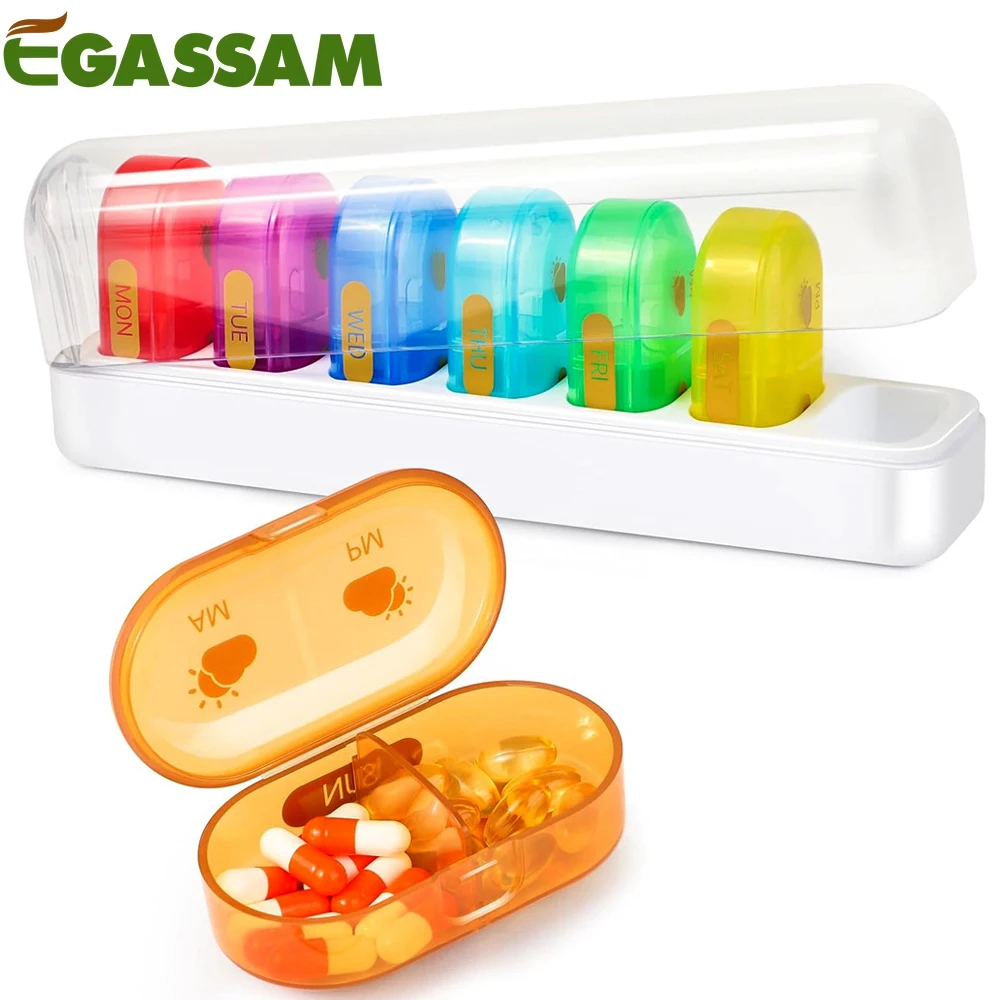 1Pcs Weekly Pill Organinzer 2 Times a Day, Pill Box 7 Day, Medicine Pill Organizer for Travel, Vitamins, Fish Oils, Supplements
