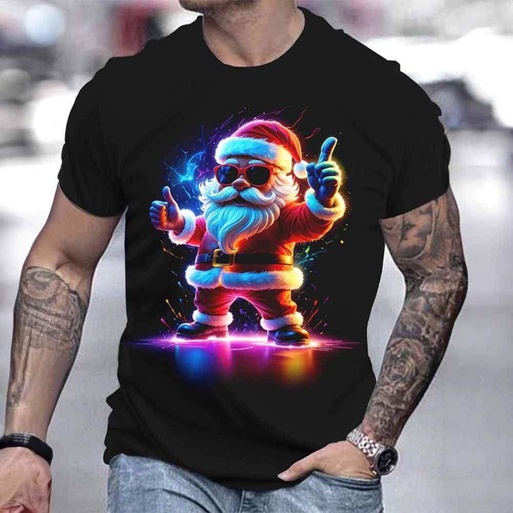 Funny Christmas Men's T-Shirts Cool Beer Santa Claus Graphic 3D Print T-Shirt Short Sleeved Tees Oversized Clothing Tops Outdoor