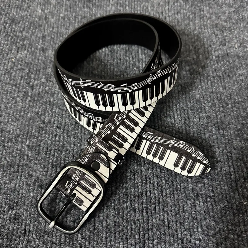 Original Luxury Design Gothic Punk Style 3D Piano Key Pattern Print Unisex Y2K Belt Cowgirl & Cowboy Belt with Belt for Men