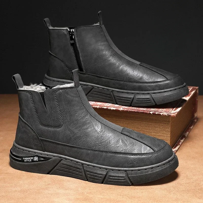 Ankle Men's Snow Boots Zip Up Booties Male Winter Shoes Anti Slip Warm Cold Proof Brands Fleece Work New in Fashion Cotton Shoe image 5