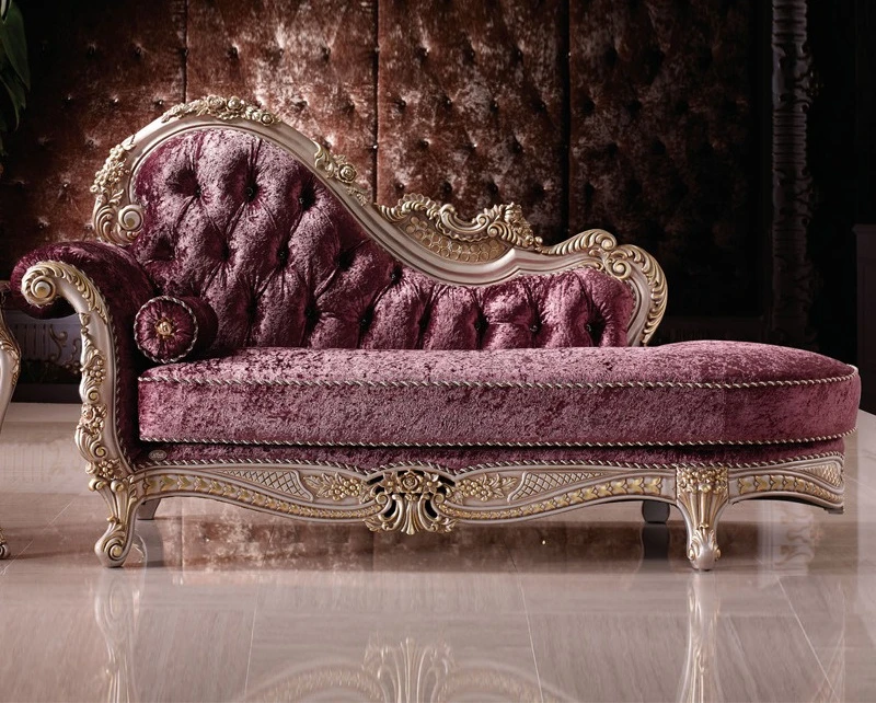Luxury European solid wood carving flower chaise longue, bedroom chaise longue