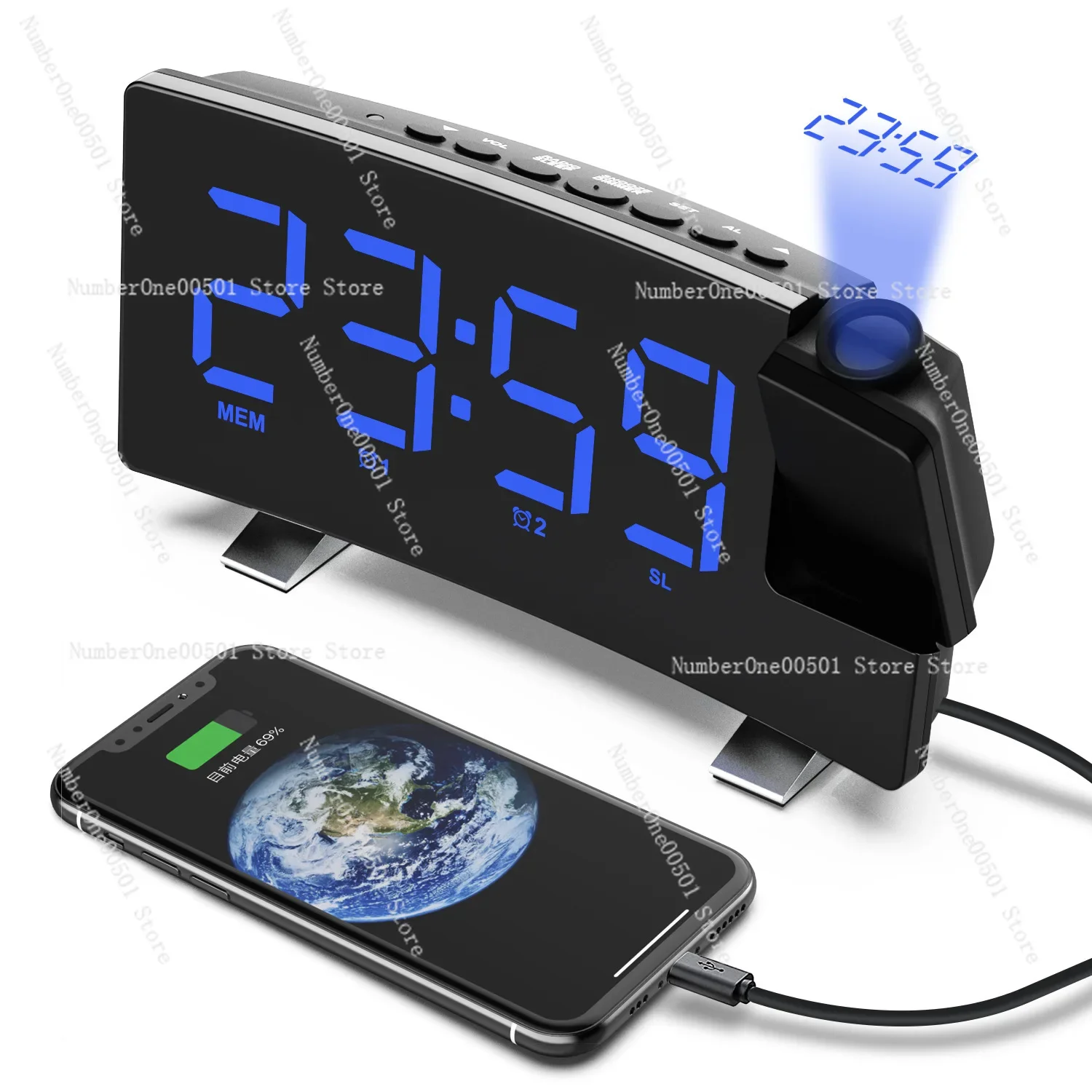 Alarm Clock Projection LED Display Electronic Digital Desk Alarm Clock Sleep Timer