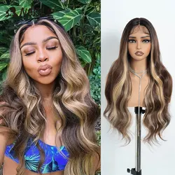 Noble Cosplay Lace Front Wig 30 Inch Lace Long Wavy 360 0mbre Blonde Wig Red African American Synthetic Wigs For Black Women