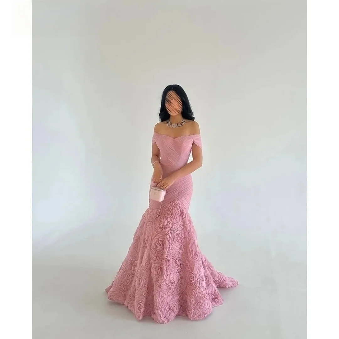 

Pink Floral Formal Long Bespoke Occasion Gown Evening Dresses Pastrol Unisex Jersey Retro Dubai Saudi Arabic Prom Customized
