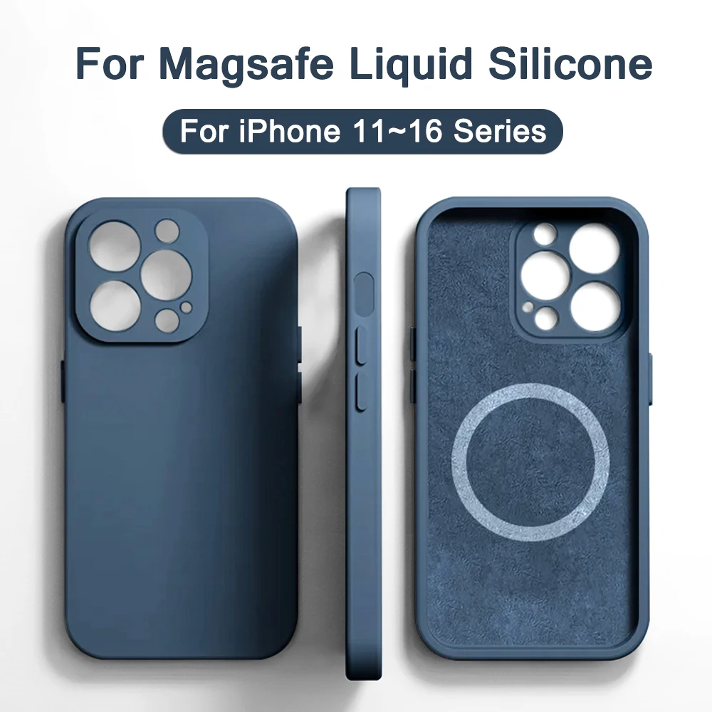 

Роскошный жидкий силиконовый чехол для Magsafe, чехлы для телефонов iPhone 15 14 13 11 16 Pro Max, магнитный противоударный чехол с беспроводной зарядкой