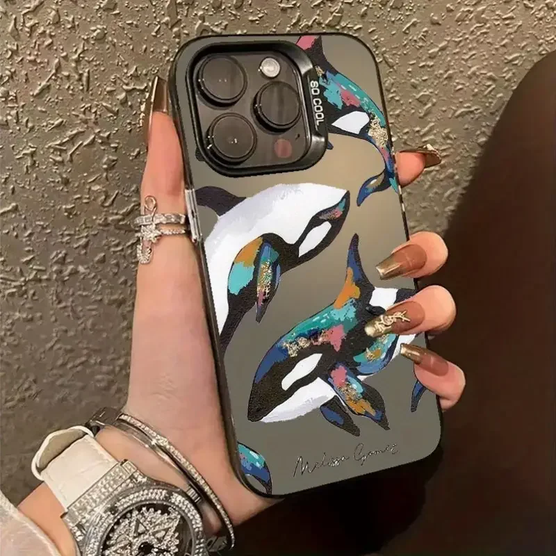 Designer Orca Whale Hard TPU Phone Case Bundle  for iPhone 11 13 14 15 Pro Max 12 Mini 78 Plus XS XR SE full cover