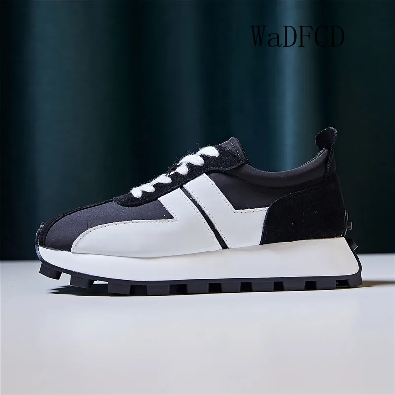 Chunky Sneaker Plus Size 43 Women Retro Running Shoes Fashion Casual Genuine Leather Fabric Height Increased Flat Platform Shoes