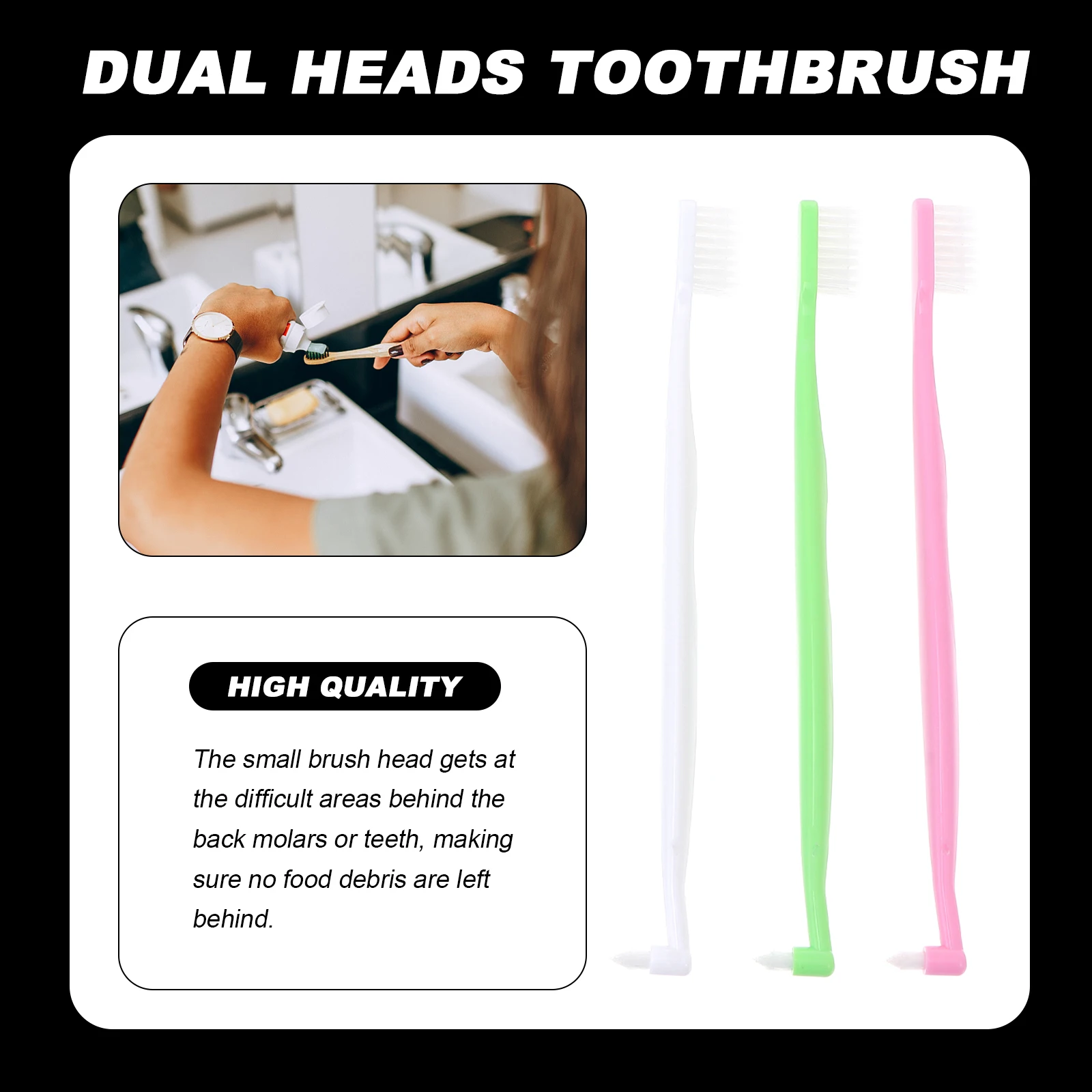 

4 Pcs Wisdom Toothbrush Dual Heads Tapered Interdental Bristles PP Material Suitable Daily Use Replacement Oral Cleaning
