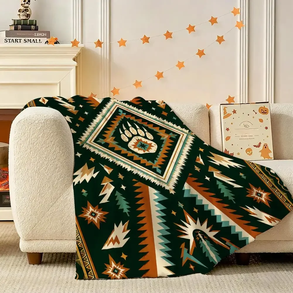 Fun Tribal Diamond Art Throw 240g Lightweight Flannel Blanket, Soft Skin Throw Blanket for Sofa Bedroom