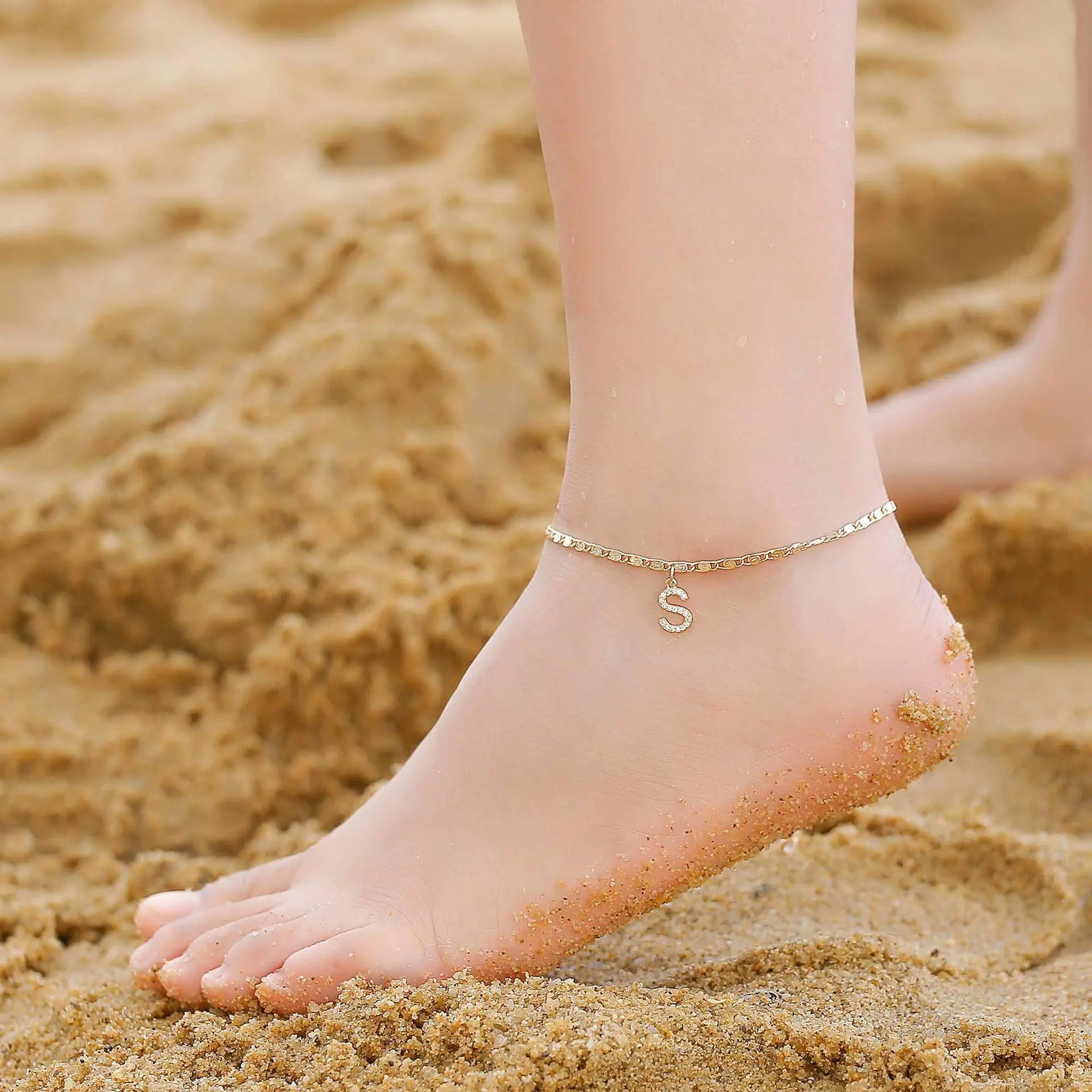

Letter Layered Ankle Bracelets for Women Dainty Chain Initial Pendant Anklets Set браслет на ногу