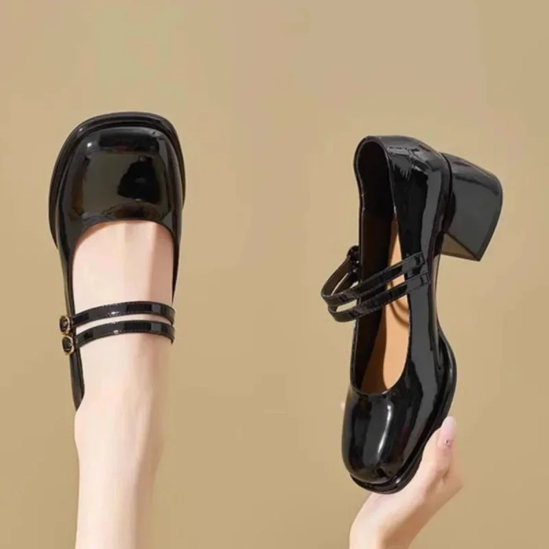 Vintage Mary's Shoes Women's Red Wedding Shoes 2024 Spring Autumn New High Heels Clunky Elegant Single Shoes Rubber Sole