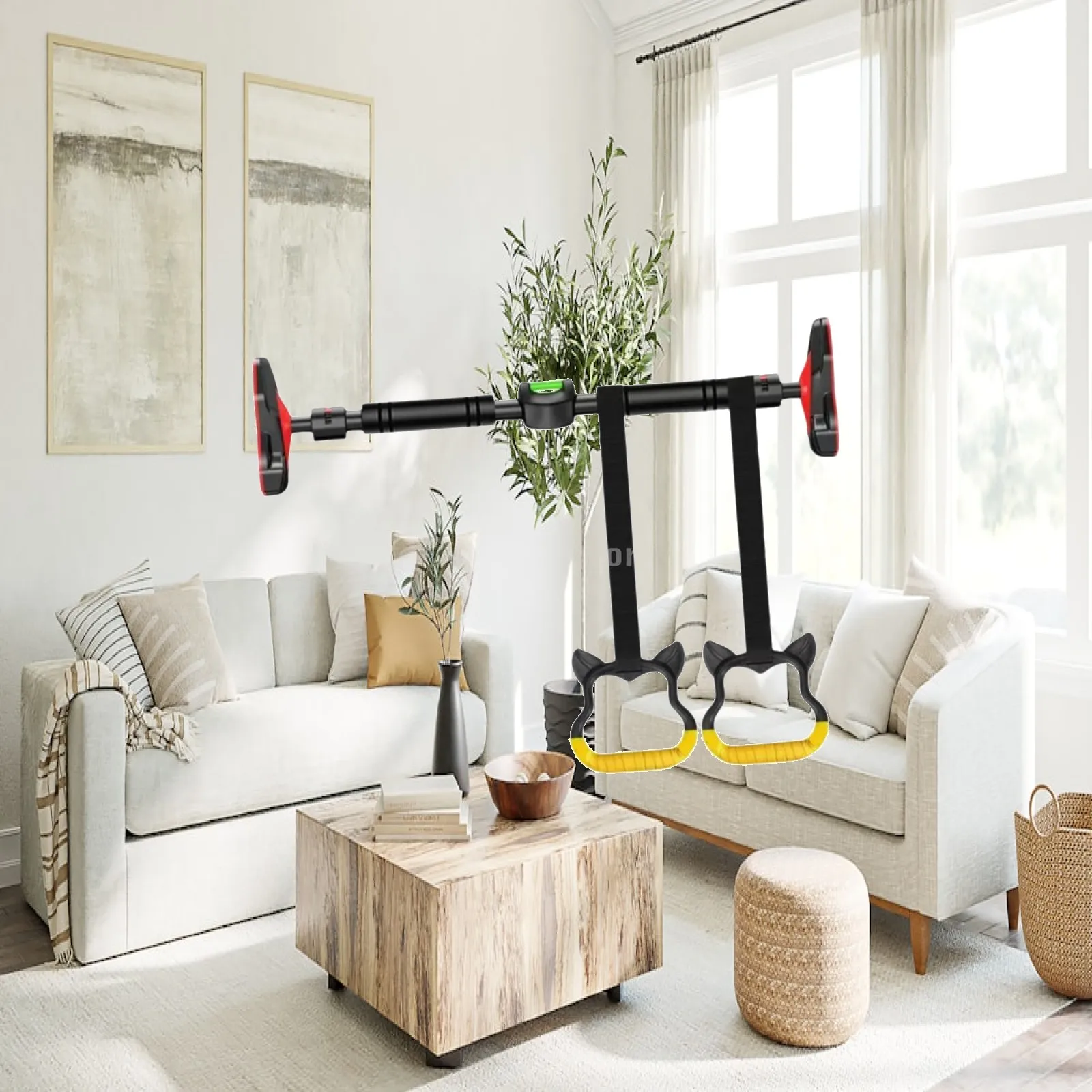 Pull up Bar Multipurpose Shoulder Arm Training High Load Capacity Gym Easy Install Door Horizontal Bar with Hanging Pull Rings
