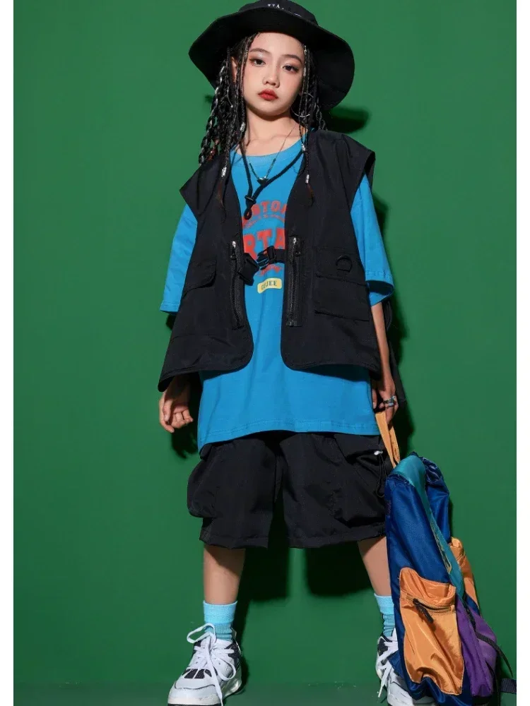 Schwarz Street Dance Tragen Rave Kleidung Kinder Mädchen Jazz Dance Outfits Ballsaal Tanzen Kleidung Bühne Kostüm Hip Hop Dance Kleidung