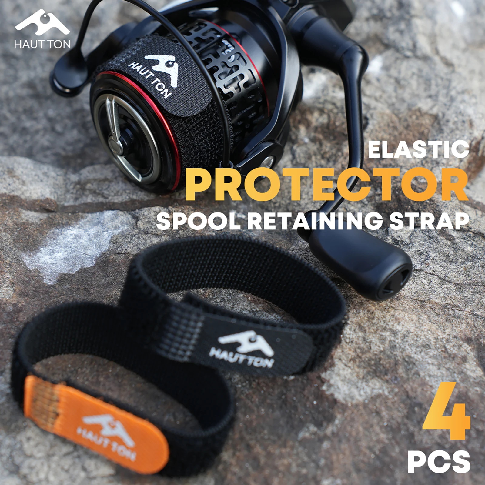 HAUT TON 4pcs Reel Spool Protective Tape&Fishing Rod Strap, Black&Orange Prevents Line Tangling&Spool Abrasion Fishing Accessory