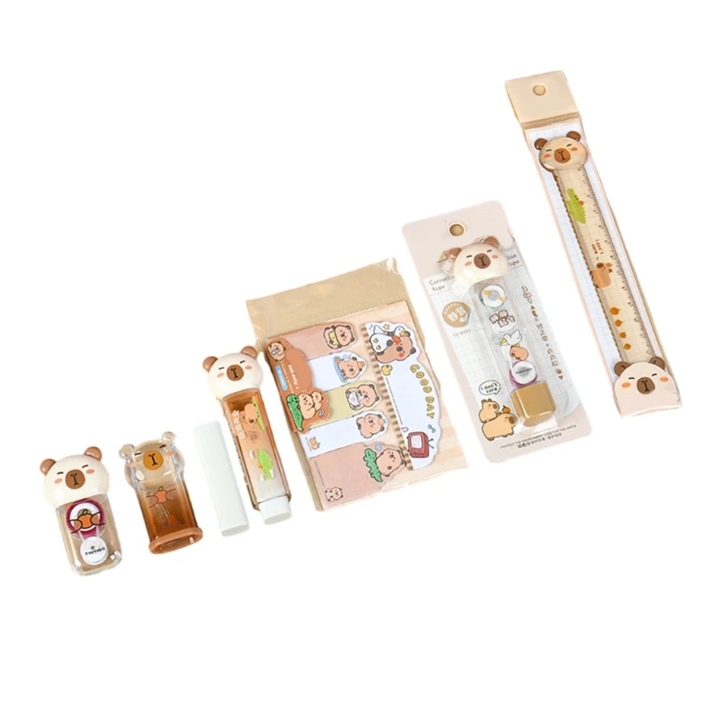 1 Set Set Capybara Stationery Set Set Routener Ruler Eraser Recrection лента Sticky Notes Learning Gift Box School Supplies 601e