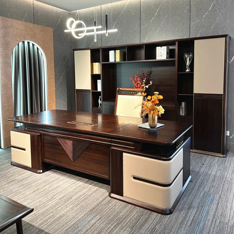 White Wooden Large Modern Computer Desks Drawers Luxury Strong Storage Executive Office Desk Office Furniture