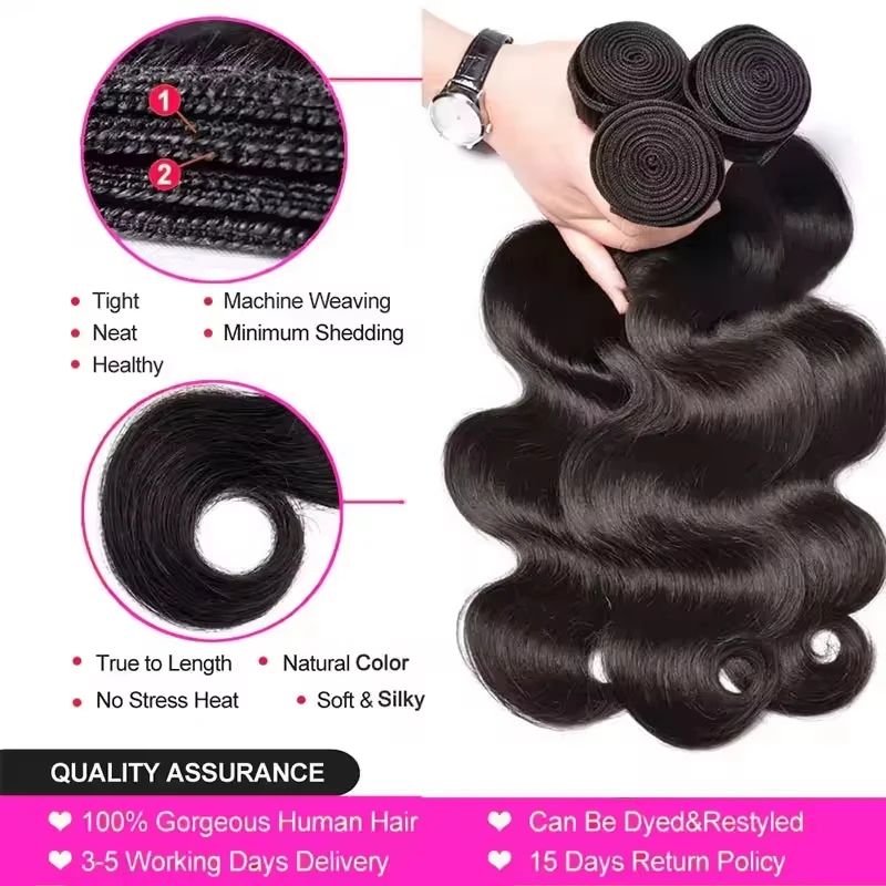 16A 30 40 pulgadas paquetes de ondas corporales cabello humano 100% extensiones de mechones de tejido virgen sin procesar extensiones de cabello humano brasileño