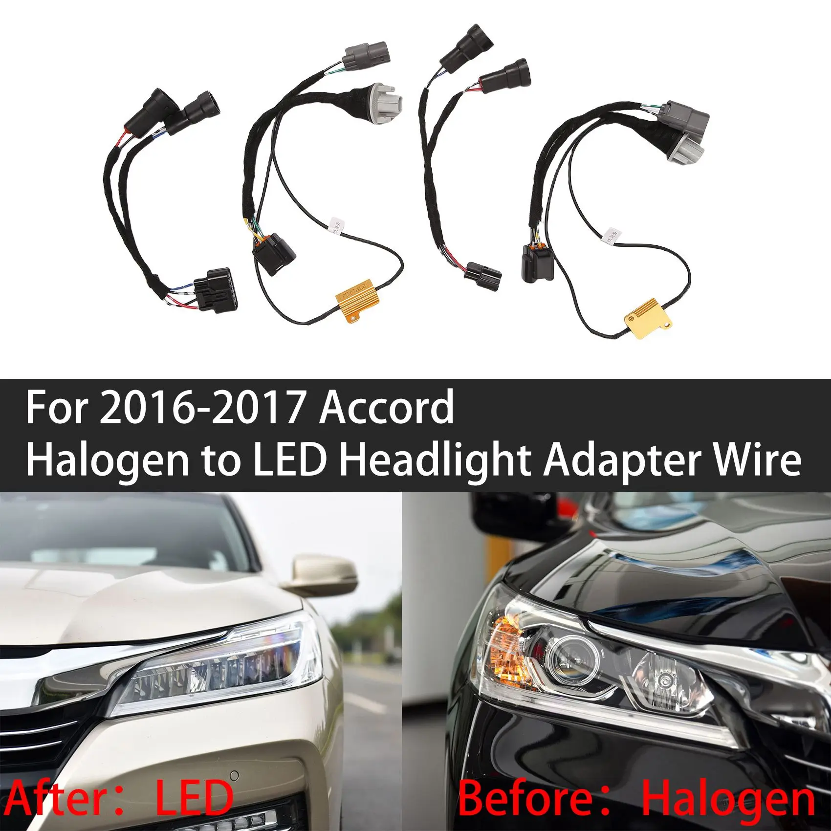 1 Pair for 2016 2017 Honda Accord From Halogen to LED Headlight Adapter Wire Harness Lamp Upgrade Modified Wiring