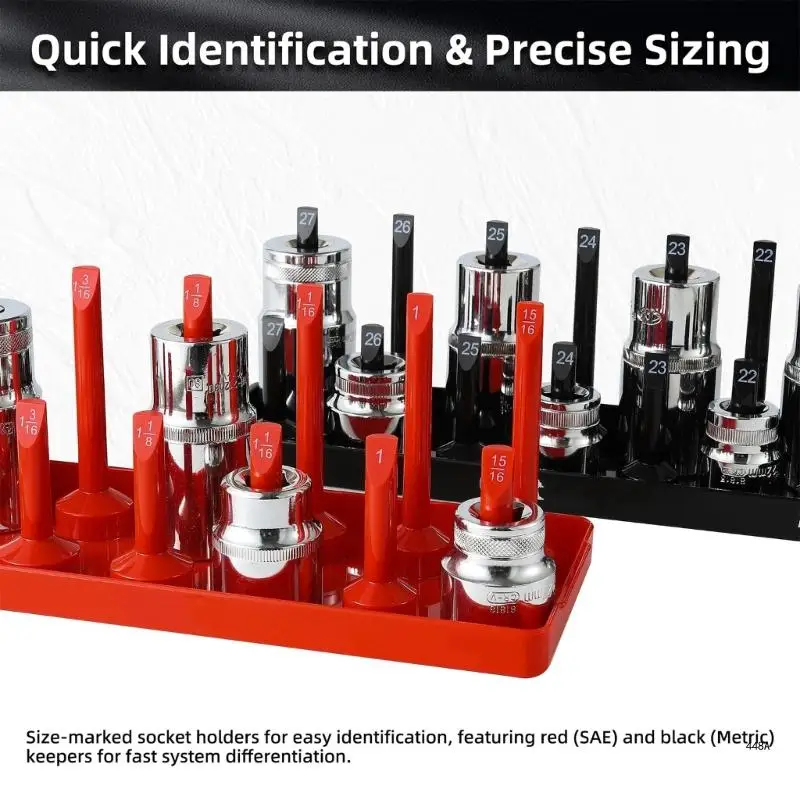 

Efficient Workshop Socket Organization, 8pc Socket Organizers Set, for SAE & Metric, 1/4" 1/2" Drives Organization