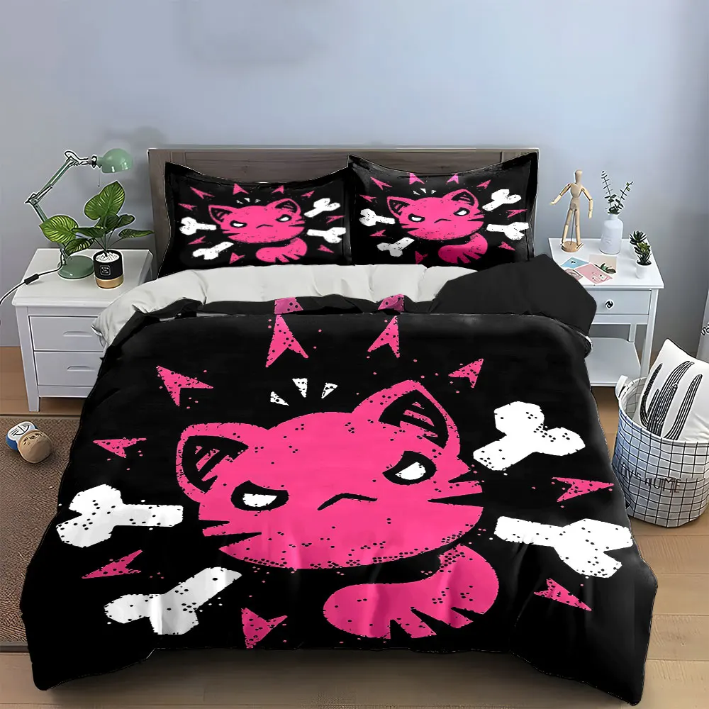 

"Pink Cat Art Decor Set" Bedding Set with 1 Duvet Cover 2 Pillowcases Single Double King Queen, Gift