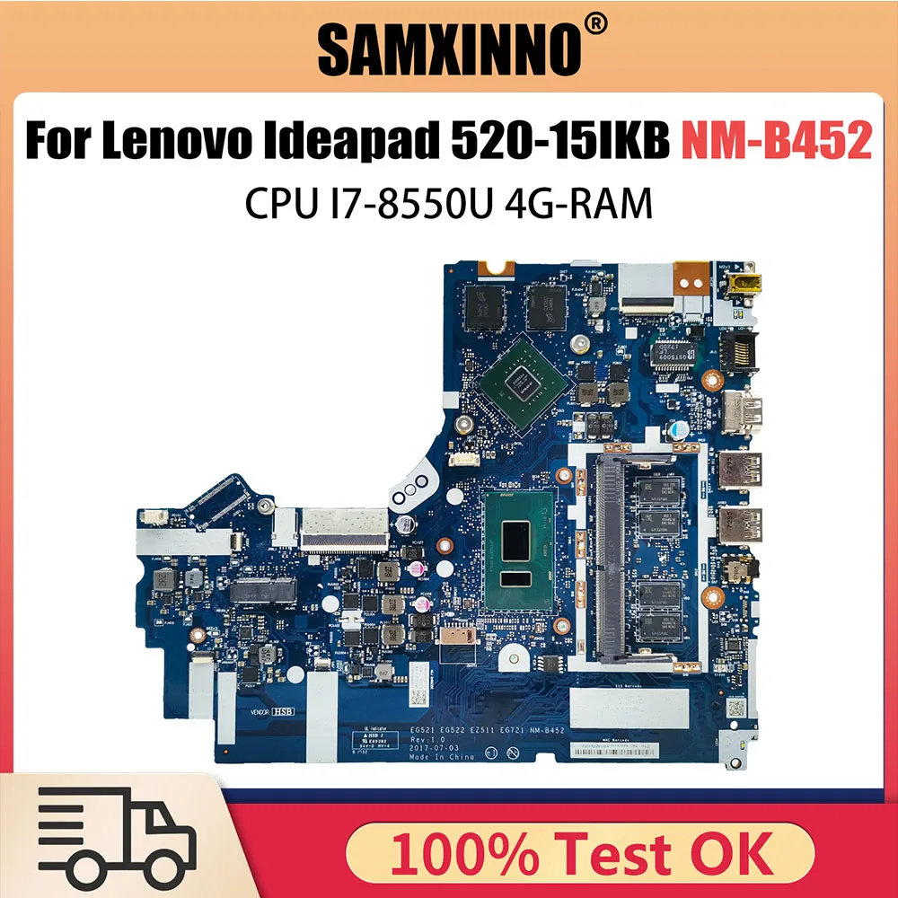 NM-B452 Mainboard For Lenovo Ideapad 520-15IKB 330-15IKB Laptop Motherboard With I7-8550U CPU 4G RAM DDR4 MX150 V2G 5B20R19909