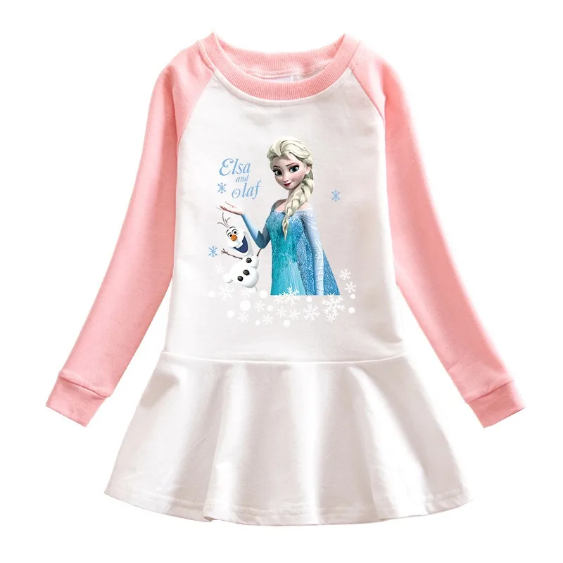 2024 New Disney Quality Cotton Autumn Girls Dress Clothing for Children Pink Long Sleeve Kids Bluey Frozen Elsa Clothes