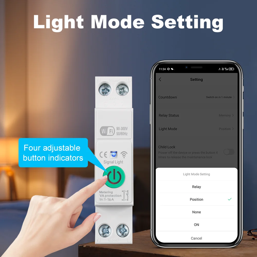 1P+N 16A WLAN-Smart-Leistungsschalter mit Energiemessung, kWh, Spannung, Stromschutz, kompatibel mit Tuya Fernbedienungsschalter – Detail 10