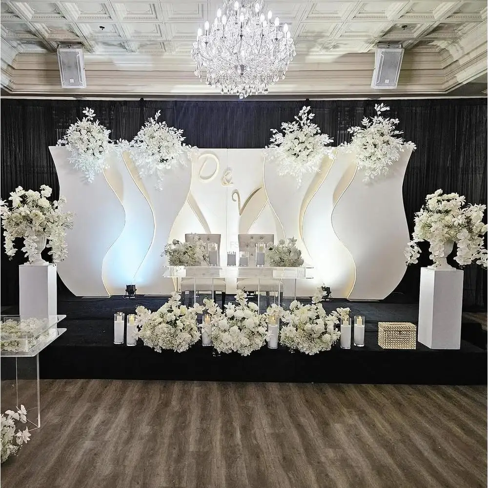 

FSDKX Pure White Square Wedding Stage Backdrop Decoration Set Wed Party Decoration LED Pvc Curve Backdrop Panel